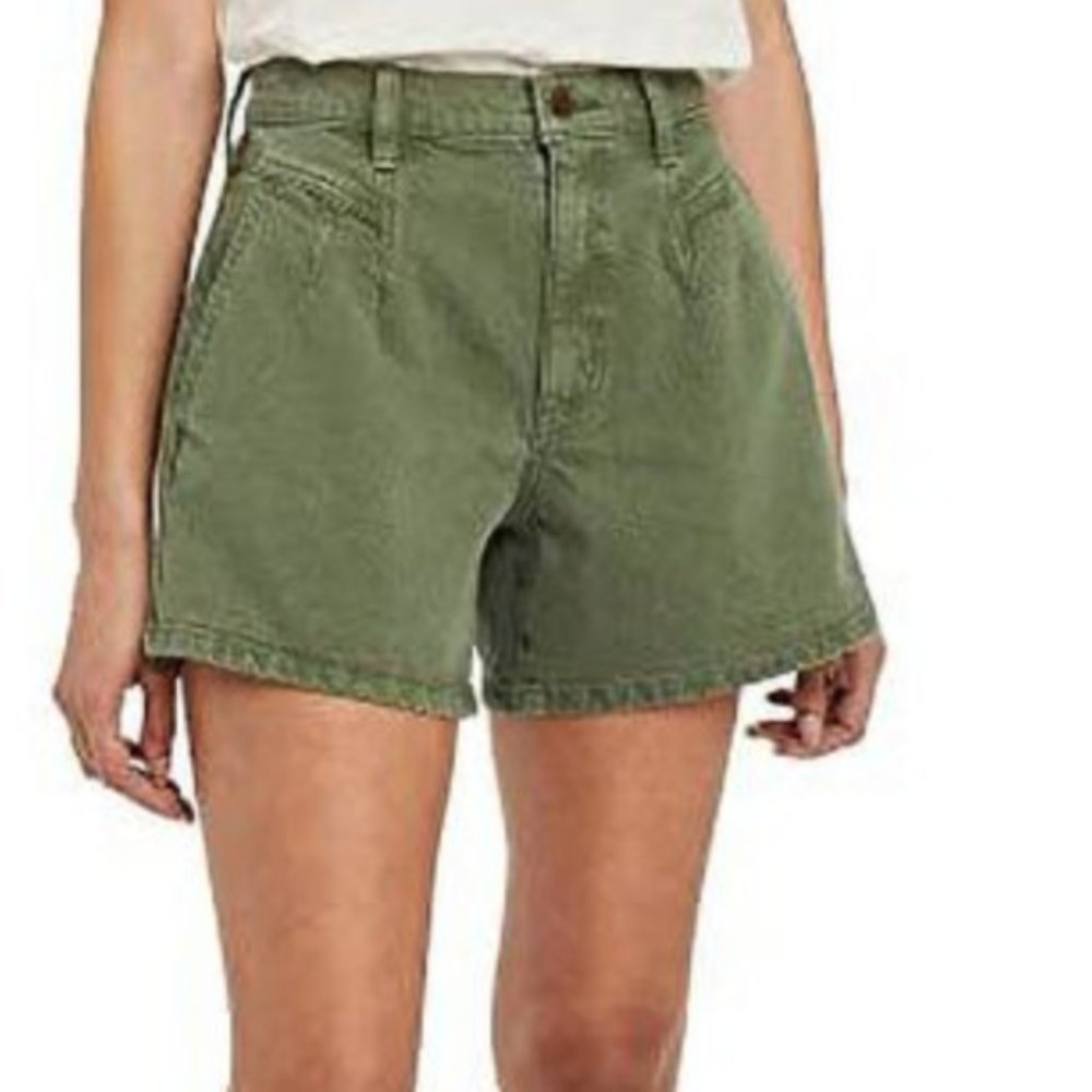 *nwt* universal thread green high-rise midi denim pleated shorts - women's 14